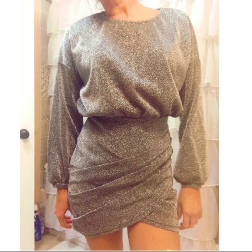 NEW Silver Sparkle Cocktail Mini Dress, Size Small